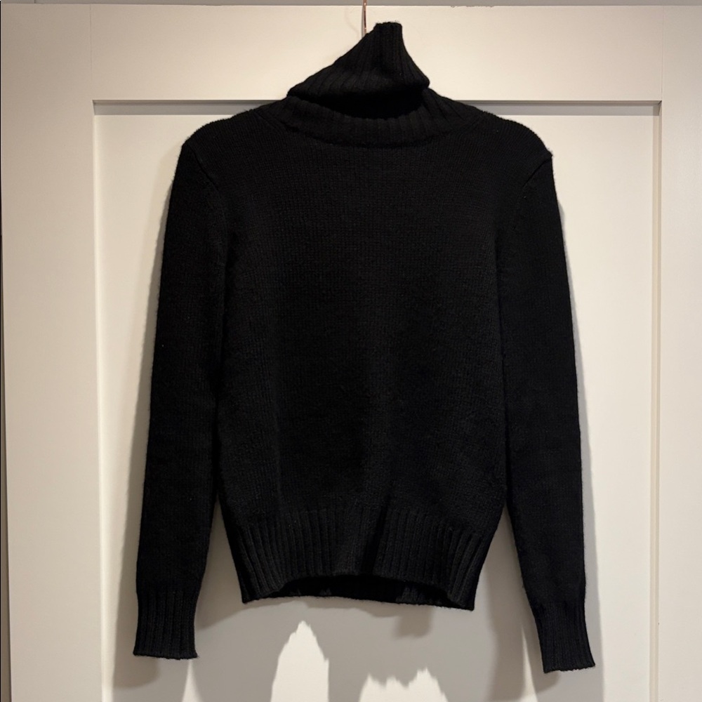 Classic Black Turtleneck 100% Wool Sweater